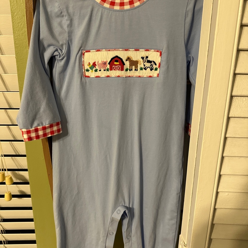 18 months smock Blue Farm Animal Baby Onesie